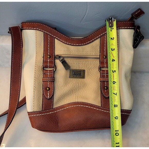 B.O.C. Crocket Power Tulip Brown Cream Tan Vegan Leather Crossbody Purse Handbag - Picture 10 of 16